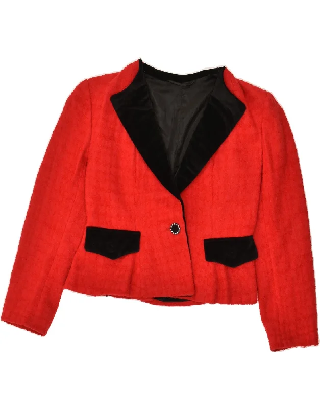 VINTAGE Womens Crop 1 Button Blazer Jacket UK 10 Small Red