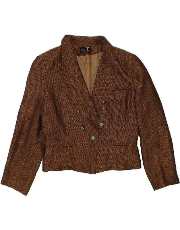 VINTAGE Womens Crop 1 Button Blazer Jacket UK 12 Medium Brown