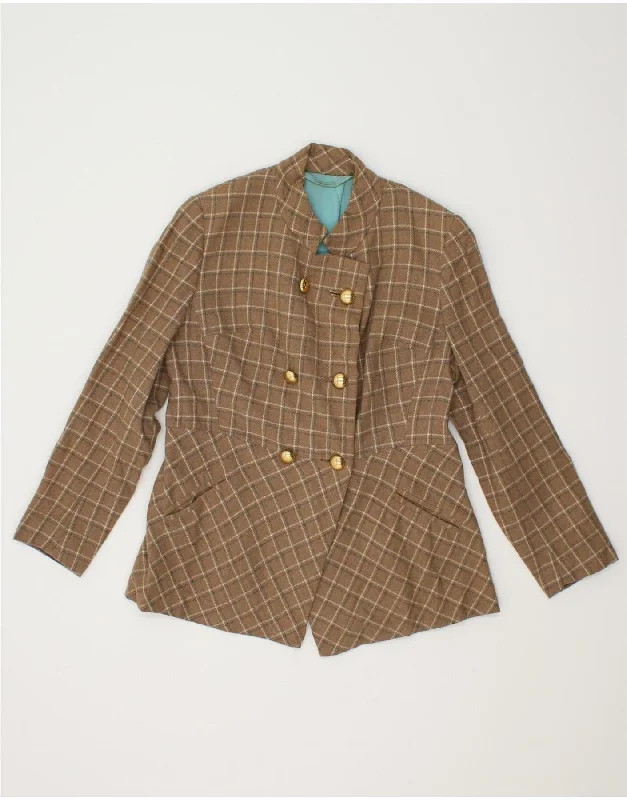 VINTAGE Womens Double Breasted Blazer Jacket UK 12 Medium Brown Check