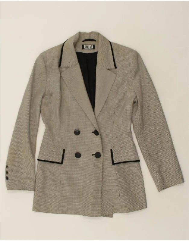 VINTAGE Womens Double Breasted Blazer Jacket UK 12 Medium Grey Check