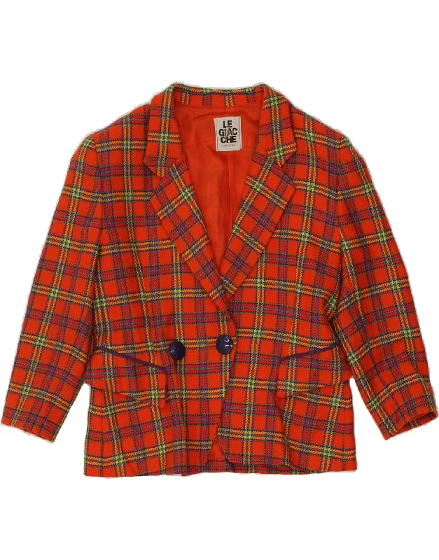 VINTAGE Womens Double Breasted Blazer Jacket UK 16 Large Orange Check