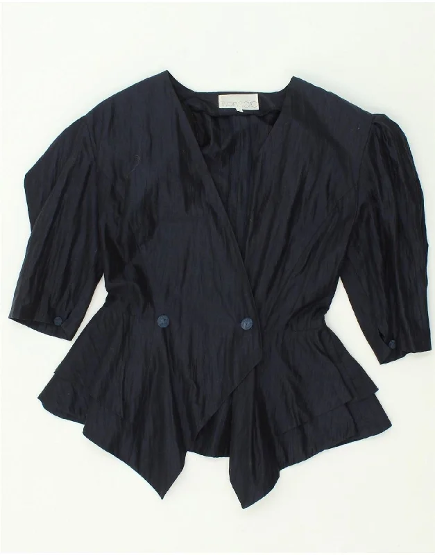 VINTAGE Womens Peplum Double Breasted Blazer Jacket IT 40 Small Navy Blue