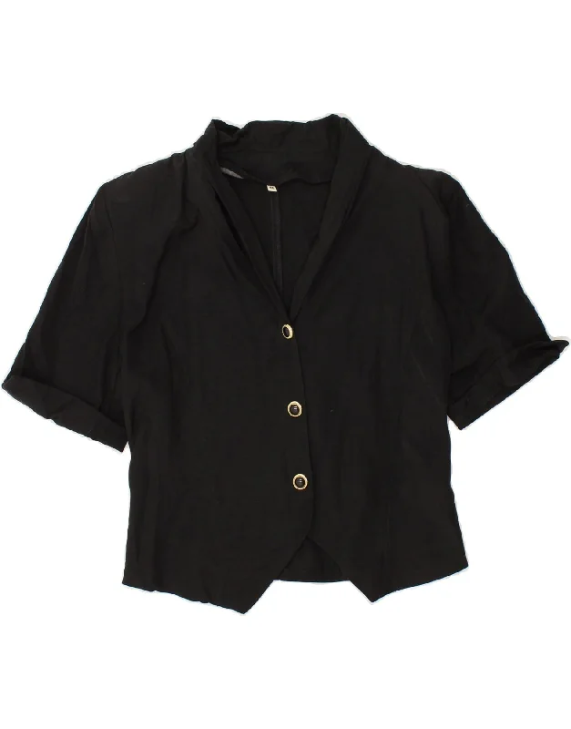 VINTAGE Womens Short Sleeve 3 Button Blazer Jacket IT 46 Large Black