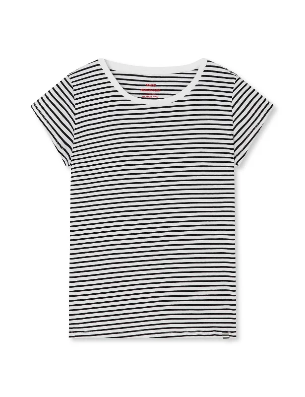 Organic Jersey Stripe Teasy Tee FAV, White/Black