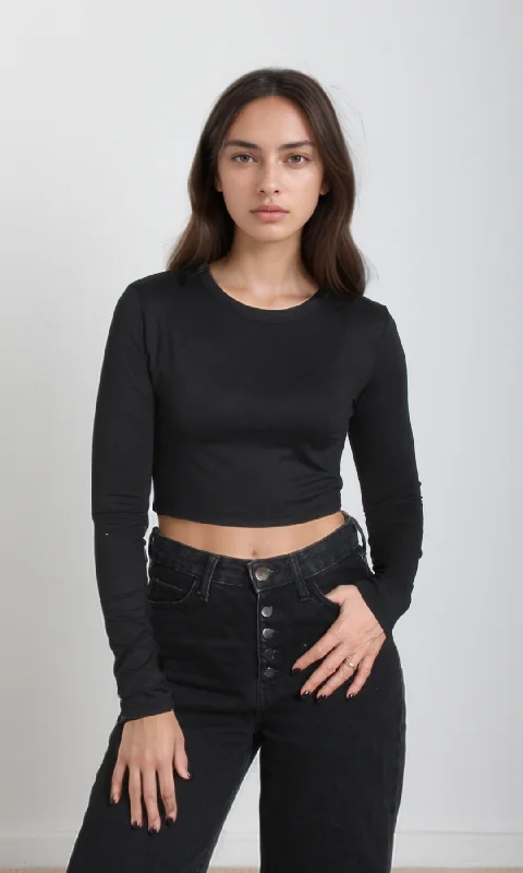 Women Cropped Top Long Sleeve (Black)