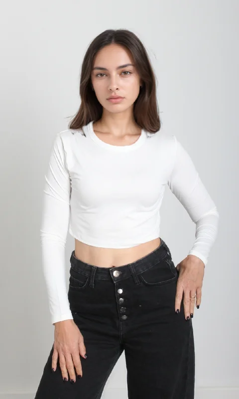 Women Cropped Top Long Sleeve (Off White)