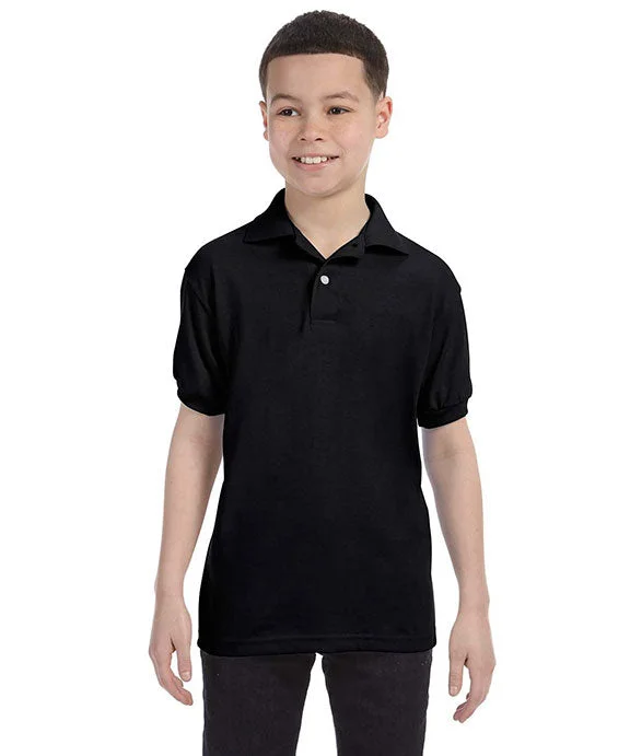 054Y - Hanes Youth 50/50 EcoSmart® Jersey Knit Polo Shirt | Black