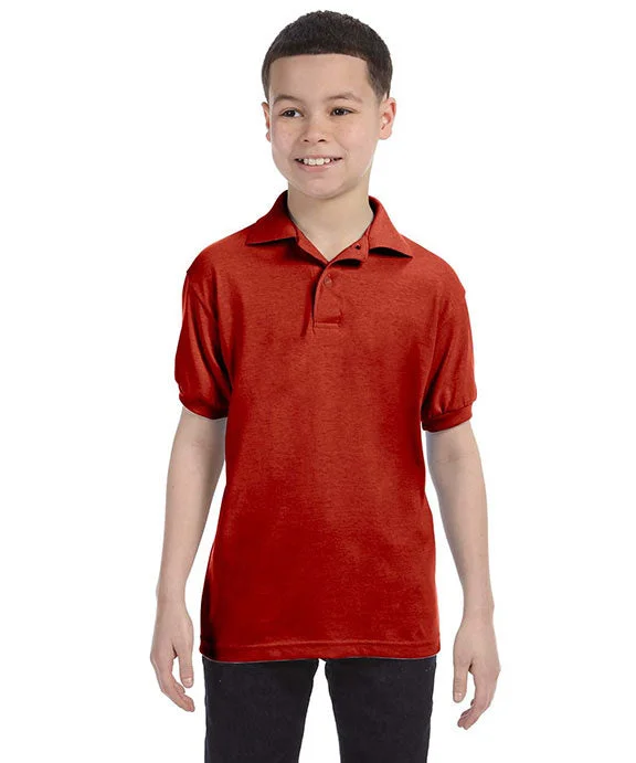 054Y - Hanes Youth 50/50 EcoSmart® Jersey Knit Polo Shirt | Deep Red