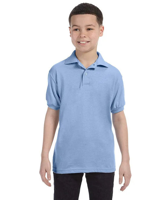 054Y - Hanes Youth 50/50 EcoSmart® Jersey Knit Polo Shirt | Light Blue