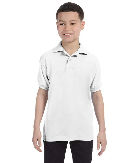 054Y - Hanes Youth 50/50 EcoSmart® Jersey Knit Polo Shirt | White