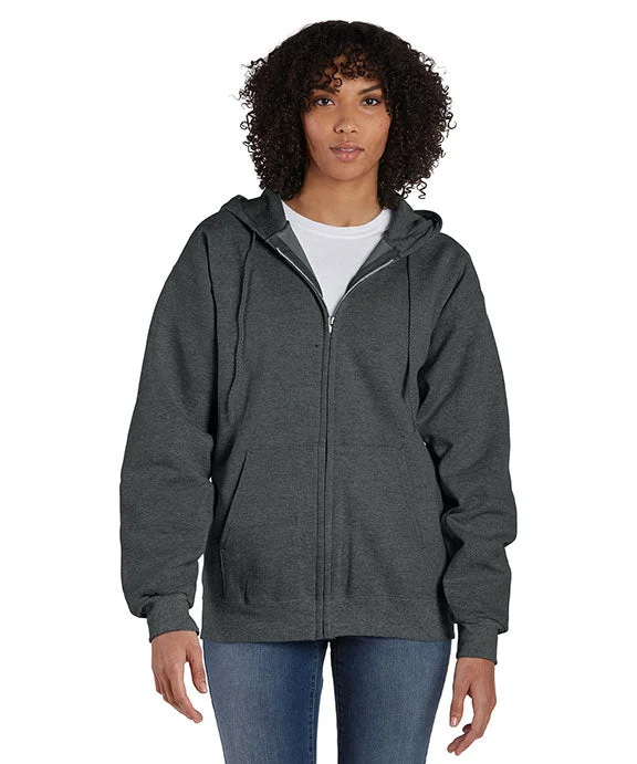 F280 - Hanes Adult 9.7 oz Ultimate Cotton® 90/10 Full-Zip Hooded Sweatshirt | Charcoal Heather