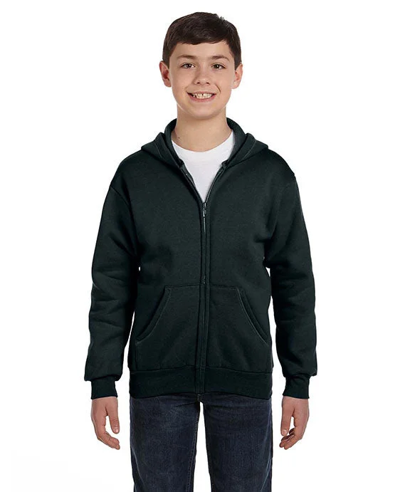 P480 - Hanes Youth 7.8 oz EcoSmart® 50/50 Full-Zip Hooded Sweatshirt | Black