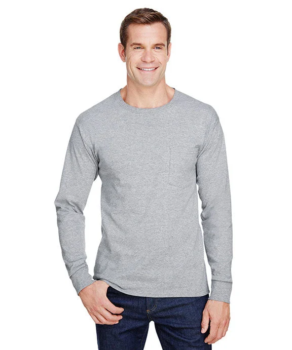 W120 - Hanes Adult Workwear Long-Sleeve Pocket T-Shirt | Light Steel