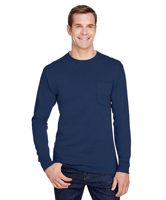 W120 - Hanes Adult Workwear Long-Sleeve Pocket T-Shirt | Navy